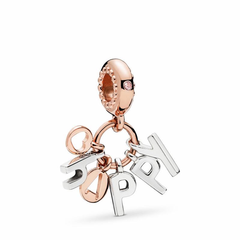 Pandora Rose™ Be Happy Dangle Charm - Pandora Rose/Sterling Silver/Pink/Crystal - Canada | ZC1560HP